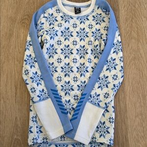 Helly Hansen Merino Wool Base Layer Graphic Lifa Girls 8 Blue Snowflake Top Read